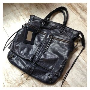 Large tote Balenciaga dark ink motorbike bag.